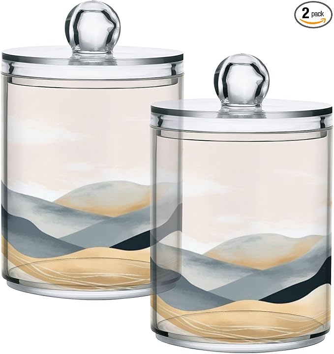 2 Pack Qtip Holder Organizer Dispenser Marble Mountain Bathroom Storage Canister Cotton Ball Holder Container for Cotton Pads/Swabs/Floss-Ruum Studio Home