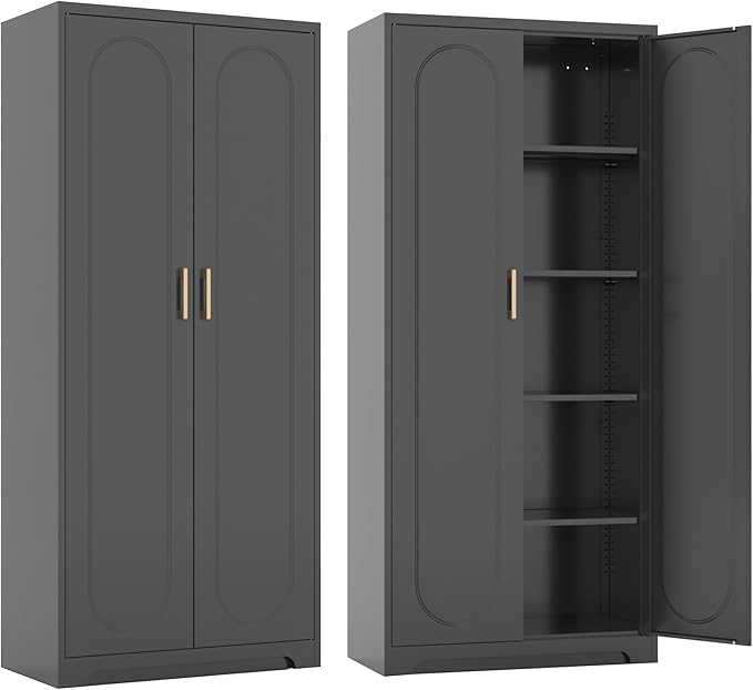 Metal Tall Black Cabinet, 71' Pantry Cabinet with Doors and 4 Adjustable Shelves, for Pantry, Laundry Room, Living Room, Dining Room-Ruum Studio Home
