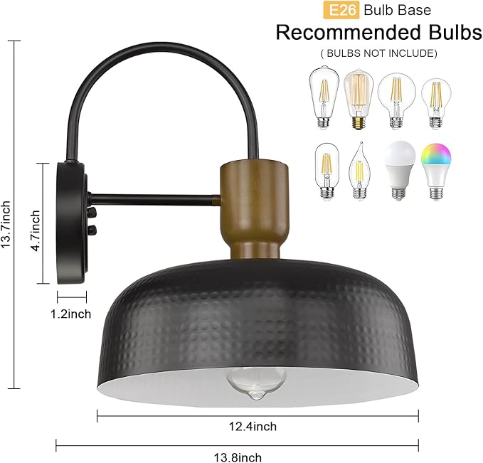 Outdoor Barn Light Gooseneck Barn Light, Farmhouse Exterior Wall Mount Light Vintage Wall Lighting Fixture Industrial Sconce Lantern for Porch, Entryway, Garage, Black, 1 Pack-Ruum Studio Home