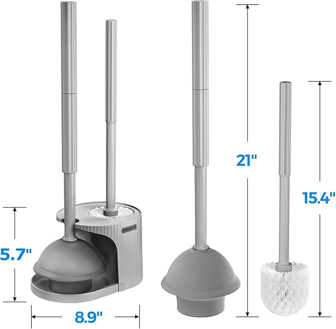 2Pack 2 in 1 Toilet Brush and Plunger Set, Extended Handle Plunger，Toilet Bowl Brush Plunger Set,Bathroom Cleaning Tools ，Toilet Brush Plunger Combo，Cleaning Brush，Cleaning Supplies（Dark Grey）-Ruum Studio Home