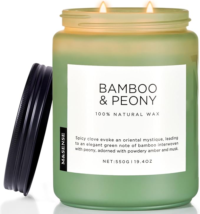 M&SENSE Bamboo Peony Spring Large Candles for Home Scented 19.4oz 110 Hour Long Lasting Burn Natural Organic Soy Candle Gifts for Women, Fresh Smelling Aromatherapy Gifts for Stress Relief-Ruum Studio Home