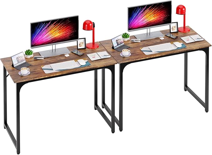 PayLessHere | 39 Inch Computer Desk | Brown | Office Desk with Metal Frame, Adjustable Feet | Water-Resistant, Scratchproof Surface | Sturdy Writing Table for Home Office or Study | Pack of 2-Ruum Studio Home