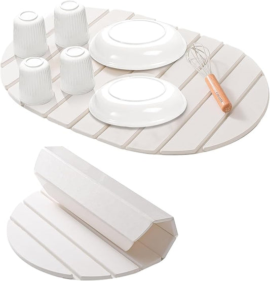Large Stone Dish Drying Mats for Kitchen Counter, Quick Dry Absorbent Collapsible Dish Drying Mat,Diatomaceous Earth Mats for Dishes Bottles Cups,Match Any Countertop, Elliptical 24 * 16inch-Ruum Studio Home