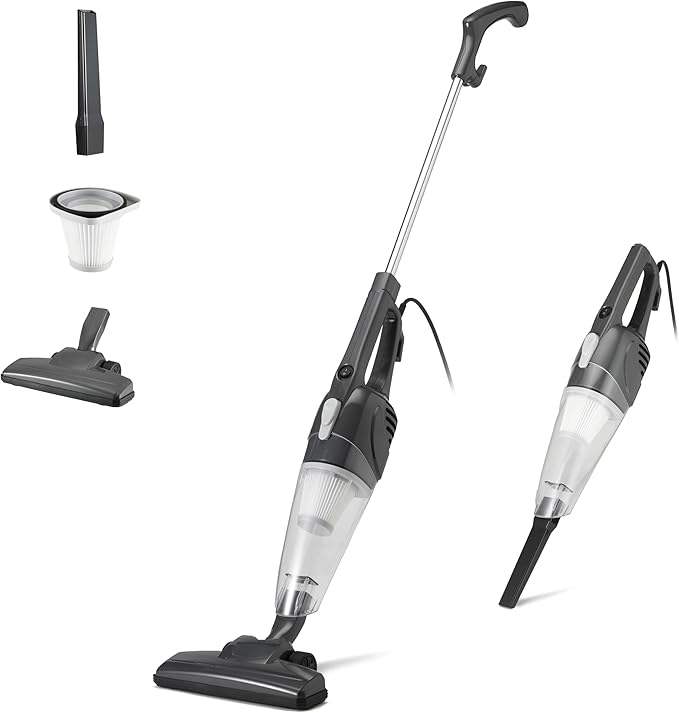 Amazon Basics 2-in-1 Corded Stick Vacuum Cleaner, Convertible to Handheld, Lightweight (3.9 LBS), with Washable HEPA Filter, Crevice Tools, 0.5L Dust Cup, 19.7-Ft Cord, 300W, Black-Ruum Studio Home