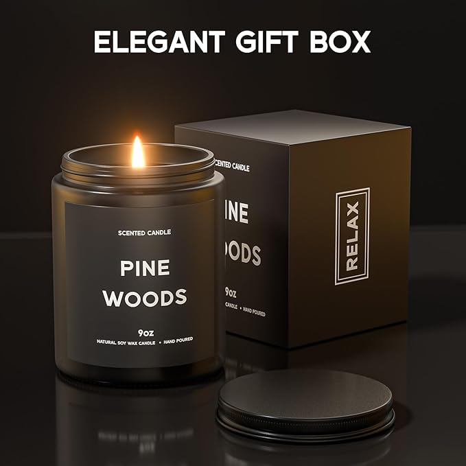 Pine Woods Candle, 9oz Scented Candle for Men, Scented Candles for Home, Gifts for Men, Personalized Blessing Minimalist Men's Gifts-Ruum Studio Home