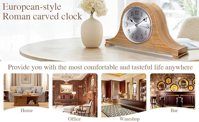 TXL Mantel Clock, Silent Wood Table Clock Battery Operated, Desk Shelf Vintage Clock for Living Room,Home Decor Gift, T20211-Ruum Studio Home