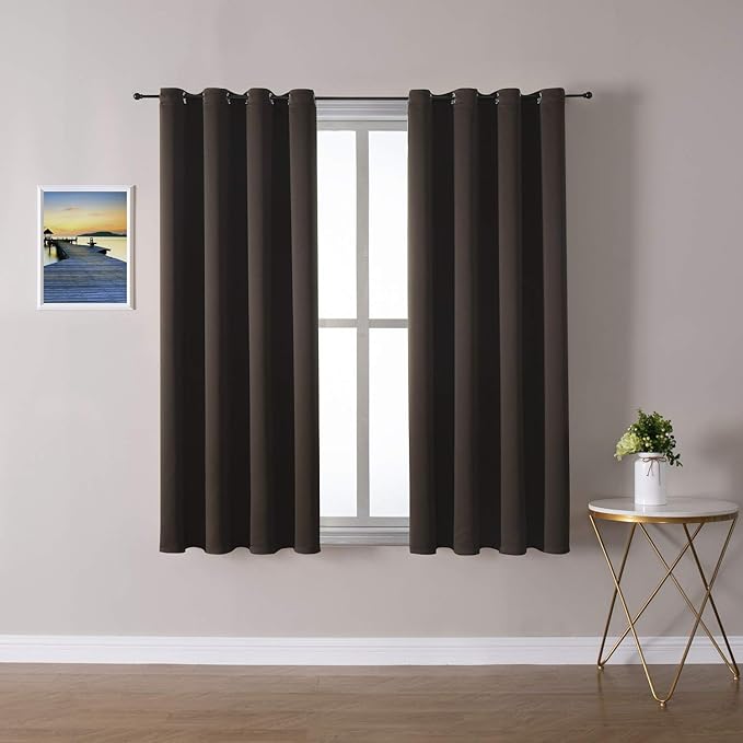 ChrisDowa Grommet Blackout Curtains for Bedroom and Living Room - 2 Panels Set Thermal Insulated Room Darkening Curtains (Brown, 52W x 45L)-Ruum Studio Home