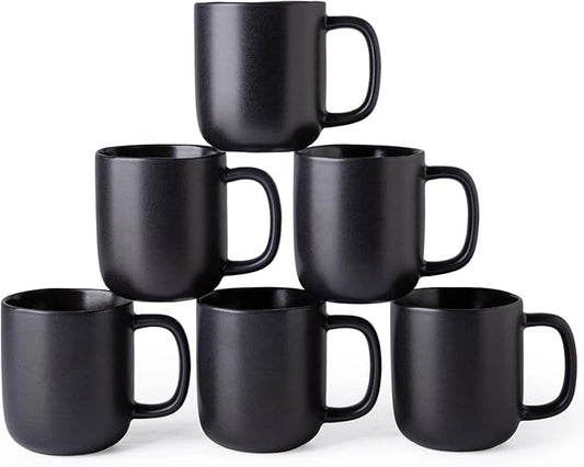 AmorArc 14oz Coffee Mugs Set of 6, Ceramic Coffee Mugs with Large Handle & Wavy Rim for Latte/Hot Cocoa/Tea, Stylish Coffee Mugs for Men Women. Oven,Dishwasher&Microwave Safe, Matte Black-Ruum Studio Home