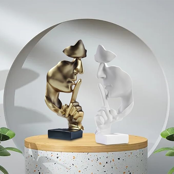 aboxoo Thinker Statue, Silence is Gold Abstract Art Figurine, Modern Home Resin Sculptures Decorative Objects Piano Desktop Decor for Creative Room Home, Office Study Decor (Large Black)-Ruum Studio Home
