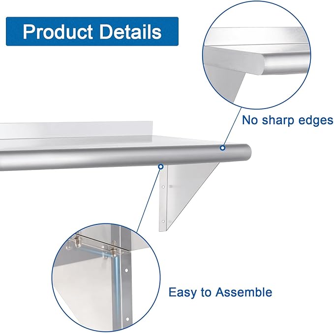 HARDURA Stainless Steel Shelf 18" x 24", 297lb Commercial Shelves Wall Mount Metal Shelving with Backsplash and Brackets for Kitchen, Restaurant, Laundry Room and Home-Ruum Studio Home