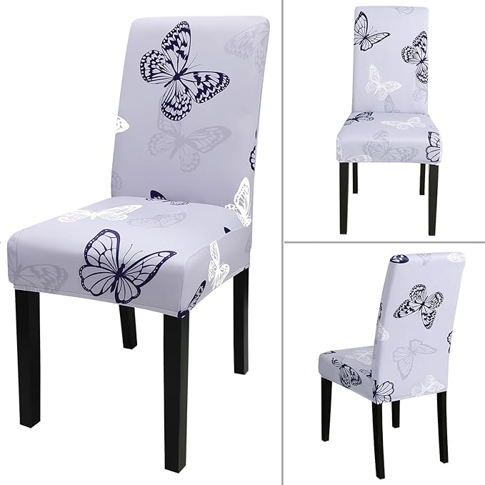 JQinHome Pattern Chair Covers for Dining Room Set of 6, High Stretch Removable Washable Parsons Chair Slipcover for Home Party Hotel Wedding Ceremony (Grey Butterfly,6PCS)-Ruum Studio Home