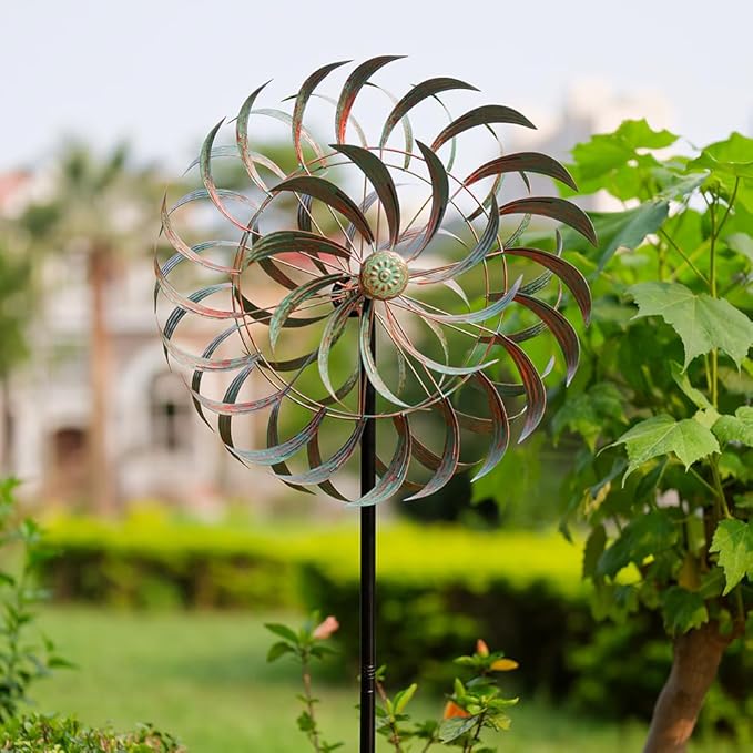 Viveta Large Outdoor Wind Spinner,21 * 85 inches Metal Wind Sculpture with 4 Sturdy Stakes,Green Double Wind Spinners,Decorative Windmill for Yard and Garden-Ruum Studio Home
