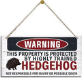 Warning Signs - Highly Trained Hedgehog Plaque, Decorative Wood Hanging Sign for Yard, Street, Garden, Garage, Outdoor, Home-Ruum Studio Home