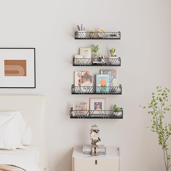 Floating Shelves for Wall Set of 4, Different Sizes Mounted Wood Floating Shelf, Wall Shelves for Living Room,Bedroom, Bathroom, Kitchen, Farmhouse Decor, Office-Ruum Studio Home