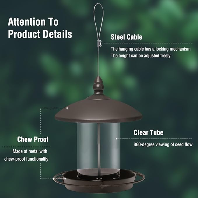 Metal Roof Bird Feeder - Chew Proof for Outdoor Hanging Wild Bird Seeds. Bronze-Ruum Studio Home