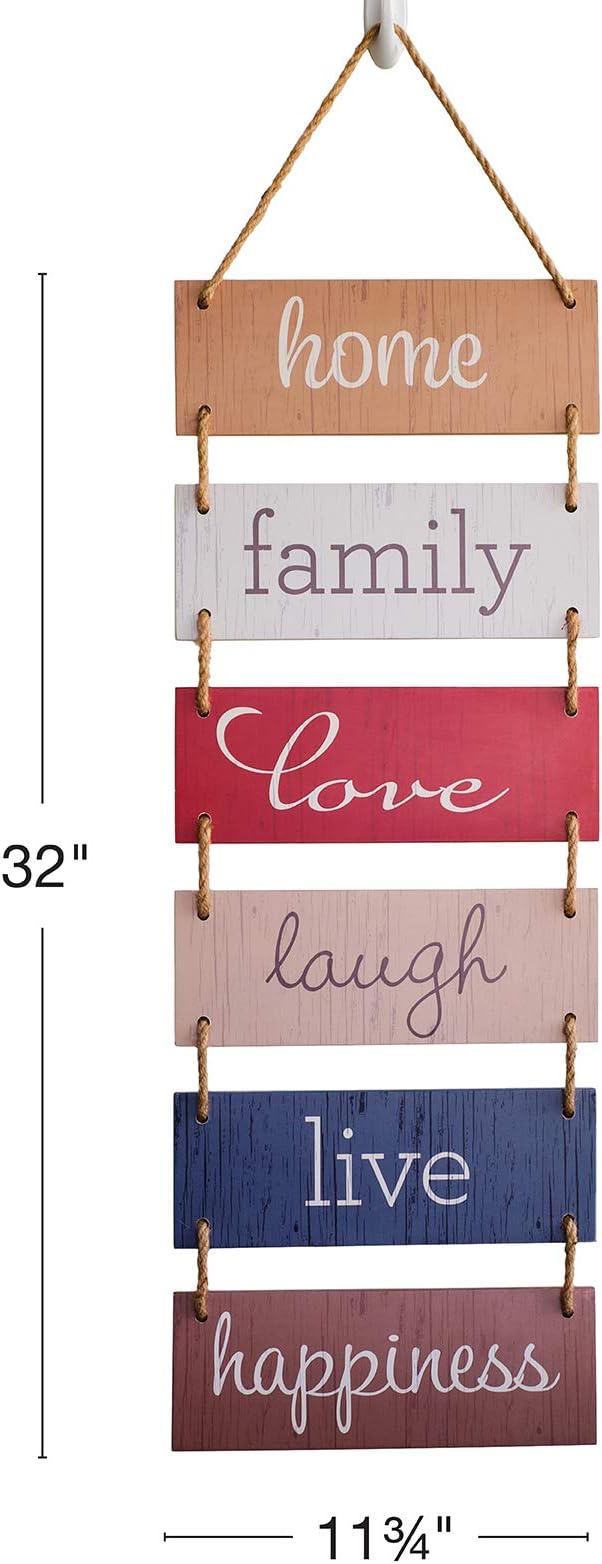 EXCELLO GLOBAL PRODUCTS Large Hanging Wall Sign: Rustic Wooden Decor (Home, Family, Love, Laugh, Live, Happiness) Hanging Wood Wall Decoration (11.75" x 32")-Ruum Studio Home