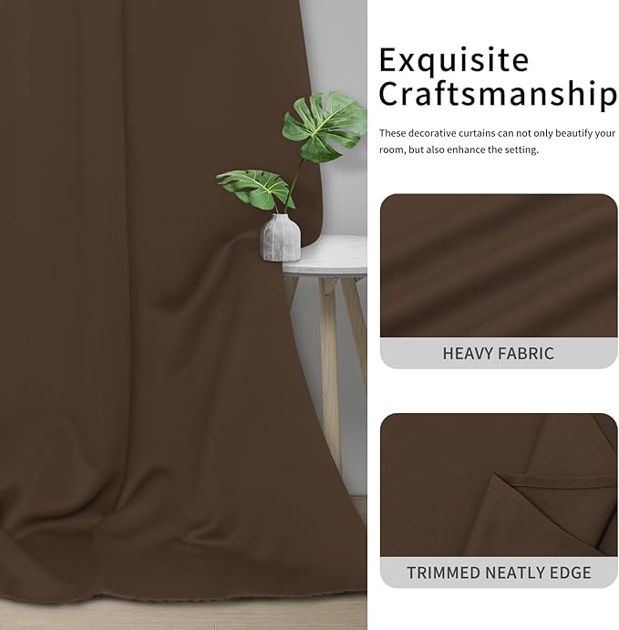 Easy-Going Blackout Curtains for Bedroom, Solid Thermal Insulated Grommet and Noise Reduction Window Drapes, Room Darkening Curtains for Living Room, 2 Panels (42 x 63 in, Brown)-Ruum Studio Home