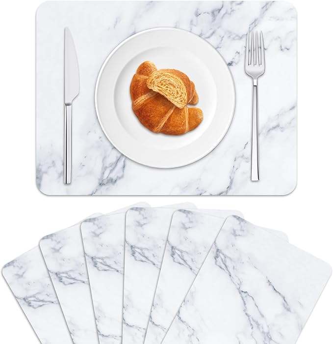 Marble Plastic Placemats Set of 6 Marbles Table Mats Marble Theme Place Mats Wipe Clean Washable Recyclable Table Placemats for Indoor Outdoor Heat Resistant Kitchen Dining-Ruum Studio Home