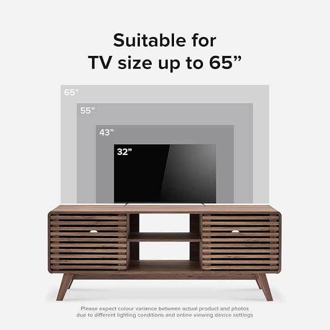 mopio Ensley TV Stand, Mid Century Modern for 55/60/65 inch TV, Farmhouse TV Stand, Entertainment Center with Storage, TV and Media Consol for Living Room (Walnut, 59" Tall)-Ruum Studio Home