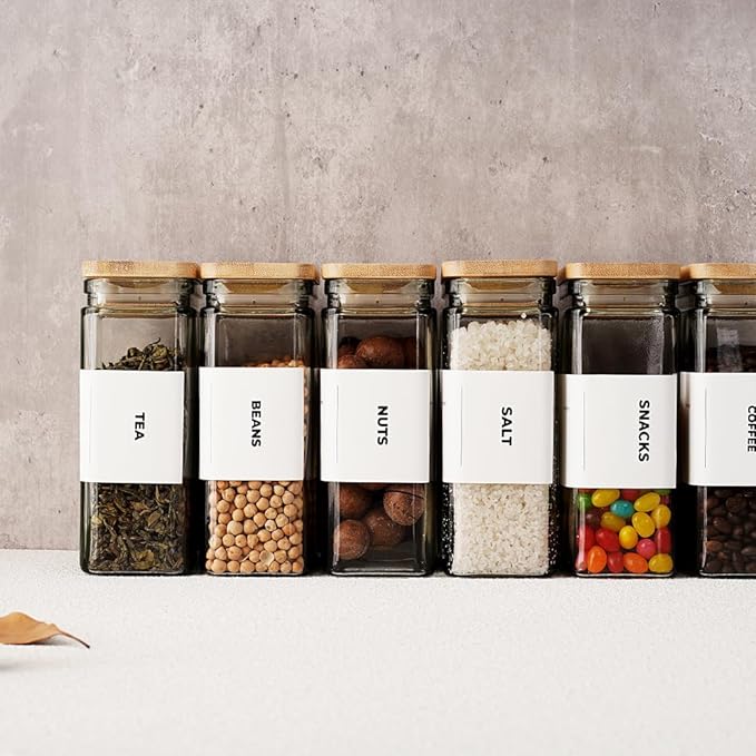 27 oz Glass Storage Jars with Bamboo Lid, set of 6, glass canisters with airtight lids, Clear jars with lids for Cookie, Candy, Tea, Coffee Bean and Rice (White)-Ruum Studio Home