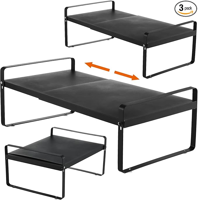 3 Pack Expandable Cabinet Shelf Organizer Kitchen Shelf Riser Stackable Pantry Shelves Kitchen Organizers and Storage Metal Spice Rack Countertop Organizer Cupboard Adjustable Shelfs Desk Rack Shelf-Ruum Studio Home