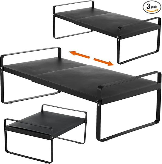 3 Pack Expandable Cabinet Shelf Organizer Kitchen Shelf Riser Stackable Pantry Shelves Kitchen Organizers and Storage Metal Spice Rack Countertop Organizer Cupboard Adjustable Shelfs Desk Rack Shelf-Ruum Studio Home