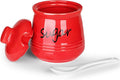 HAOTOP 12oz Sugar Bowl with Lid and Spoon,Ceramic Sugar Jar Sugar Dispenser Sugar Container Coffee Bar Accessories, Kitchen Countertop Canisters, Red-Ruum Studio Home