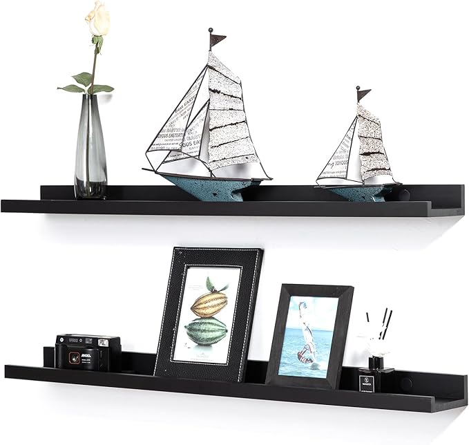 Black Floating Shelves 36 Inch Modern Picture Frame Shelf for Wall Picture Ledge Shelves with Lip Wooden Book Toy Shelves Set of 2 Bathroom Shelf Organizer for Living Room Bedroom Kitchen Wall Decor-Ruum Studio Home