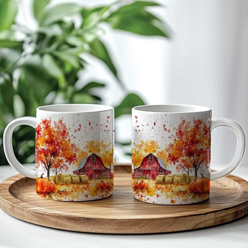 Fall Farm Coffee Mug - Farm Lover Mugs Gifts for Women Men - Autumn Decor Gifts For Home Farmhouse Thanksgiving - 11oz Printed Ceramic Mug (White)-Ruum Studio Home