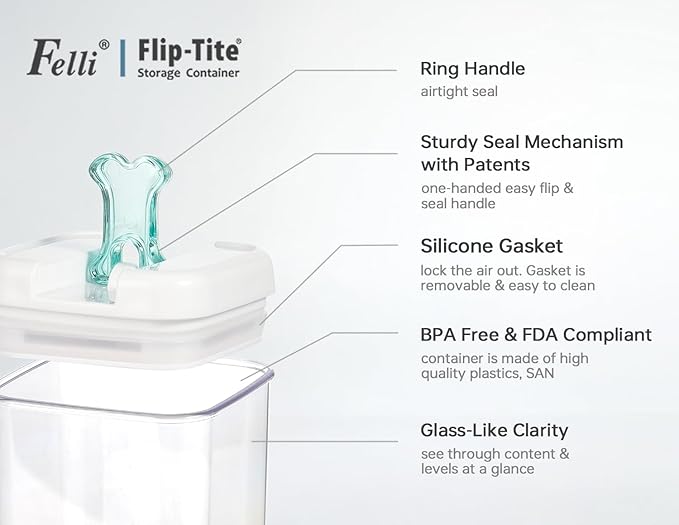 Felli Flip Tite Pet Food Container with Airtight Lids, BPA FREE Acrylic Canister with Paw Bone Fish Flip Top Handles for Cat Dog Kibble Treats Storage, Keep Fresh (Pet Collection Nest-L3pk)-Ruum Studio Home