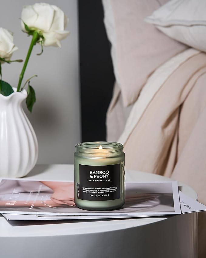 M&SENSE Bamboo Peony Spring Jar Candles for Home Scented Natural Organic Soy Candle Gifts for Women, 7.05oz 50 Hour Hours Burn Fresh Smelling Aromatherapy Gifts for Stress Relief-Ruum Studio Home