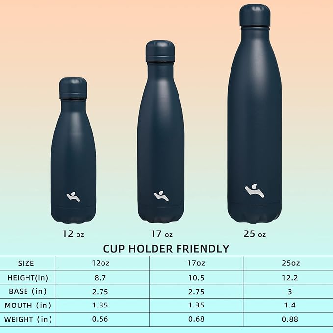 Insulated Water Bottles,12 oz Double Wall Stainless Steel Vacumm Metal Flask for Sports Travel, Navy Blue-Ruum Studio Home