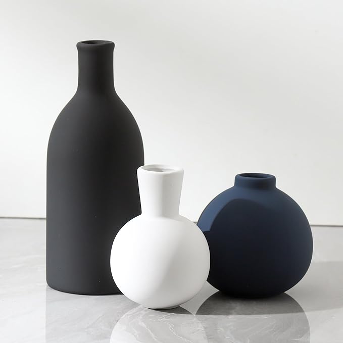 Ceramic Vase Set of 3 | Vases Home Decor | Decorative Flower Table Rustic Vase Modern Decor Vase Neutral Pottery Vases for Entryway Mantel Living Room Kitchen Bedroom -Multicolor Modern-Ruum Studio Home