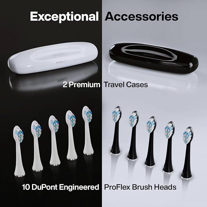 Aquasonic Duo Series PRO – Ultra-Whitening Electric Toothbrush Set – 5 Modes & Smart Timers – Premium Travel Cases & 10 Proflex Brush Heads – ADA Accepted Toothbrushes-Ruum Studio Home