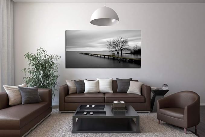 DZL Art S74975 Canvas Prints Modern Minimalist Black and White Lake Trees Landscape Wall Art Painting for Living Room Bedroom Decor Office Wall Decor Home Decoration-Ruum Studio Home