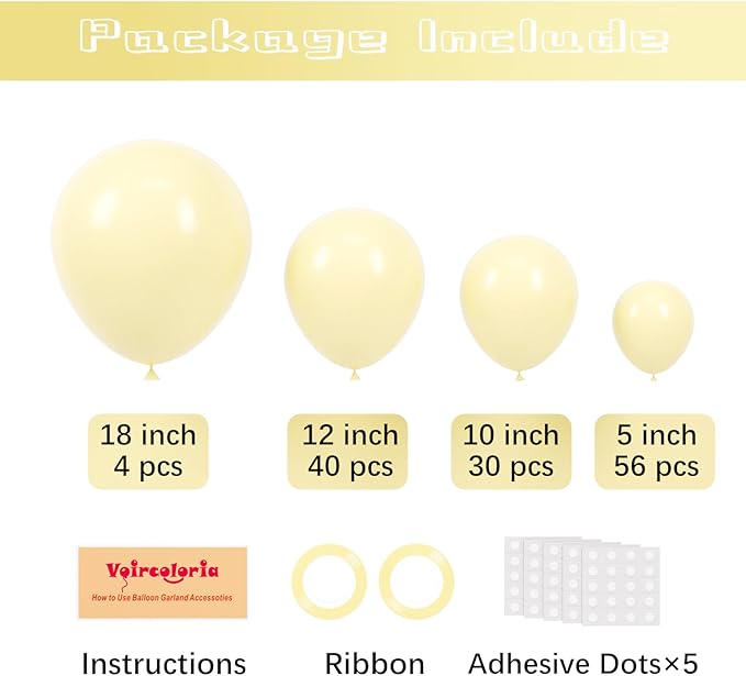 130pcs Pastel Yellow Balloons Different Sizes 18" 12" 10" 5" Light Yellow Latex Balloon Garland Arch Kit for Birthday Baby Shower Graduation Wedding Gender Reveal Party Decorations-Ruum Studio Home