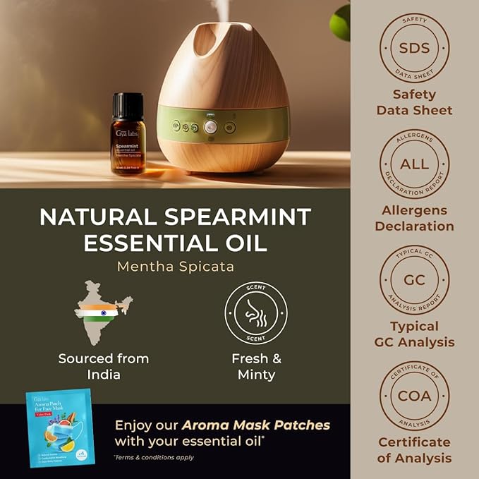 Gya Labs Spearmint Essential Oil for Diffuser & Skin - 0.34 Fl Oz - 100% Pure Natural Spearmint Oil for Facial, Hair, Massage, Aromatherapy & Candle Making Scent-Ruum Studio Home