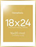 Homeforia 18 x 24 Poster Frame Gold, High End Metal 18x24 Picture Frames with Mat 16x20 Photo, 18 x 24 Gold Frame Matted to 16 by 20 Print, 24x18 Thin Hanging Frame, Tempered Glass, Wall Kit, Set of 1-Ruum Studio Home