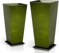 WORTH Garden Large Metal Glazed Planter Set of 2 (25" + 28"), Luxurious Glossy Finish Green Tall Square Tapered Steel Plant Pot, Decor Flower Pot Indoor & Outdoor, Drainage Hole & Dual-Purpose Saucer-Ruum Studio Home
