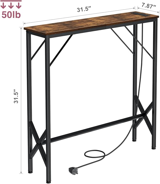 31.5‘’ Console Table, Skinny Entryway Table with Fast-Charging Station, Narrow Long Sofa Table, Behind Slim Couch Table for Entrance, Hallway, Living Room Decor ST-BR80-1-Ruum Studio Home