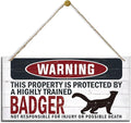 Warning Sign, Badger Warning Wood Plaque Sign, Funny Door Signs, Decorative Wood Hanging Suspension Plaque, Farmhouse Wooden Wall Decor, Outdoor Hanging Wooden Signs-Ruum Studio Home