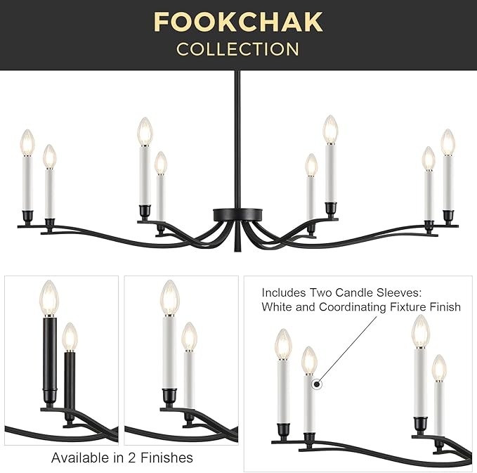 Black Chandelier, Modern Dining Room Light Fixture 8 Light Candle Chandelier Over Table 44in Metal Chandeliers Lighting for Living Room Entry Master Bedroom Bathtub Kitchen-Ruum Studio Home