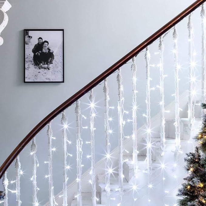 Lighting EVER 594 LED Curtain Lights Cool White, Hanging Fairy String Lights for Bedroom Wall, Indoor Outdoor Backdrop Lights for Wedding, Party, Patio Gazebo (20x10ft, 27 Strings, 9" Apart)-Ruum Studio Home