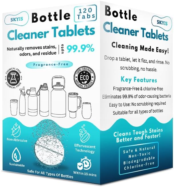120-pcs Water Bottle Cleaner Tablets, Chlorine-free, Water Bottle cleaner, Tumbler washer and Glass bottle cleaner Removes stubborn stains and Freshens glass bottles and utensils-Ruum Studio Home