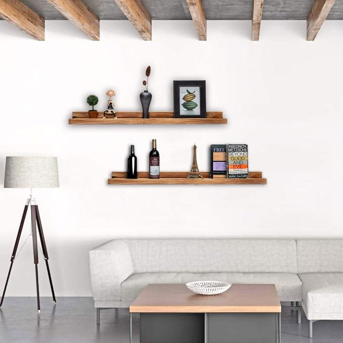 AZSKY Rustic Wood Floating Shelves for Nursery Books Long Wall Bookshelf Photo Picture Ledge Shelf with Lip Wall Shelf for Kids Bedroom Bathroom Living Room Office Frames 36 Inches Set of 2-Ruum Studio Home