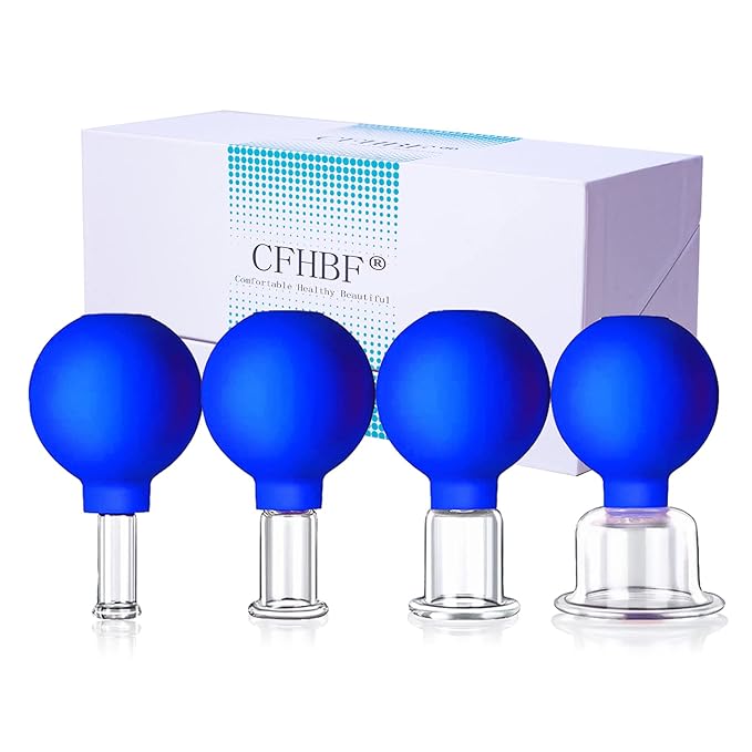 4 Size Facial Cupping Therapy Set Glass, Eye Face Vacuum Massage Anti Cellulite Cup - Silicone Cupping Massage Therapy, for Beauty Body Cup Fascia Massager (Gift Box Packaging-Blue)-Ruum Studio Home