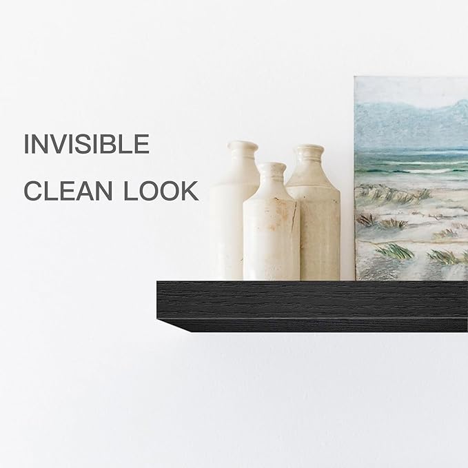 QEEIG Floating Shelves for Wall Bathroom Shelf Bedroom Kitchen Living Room Farmhouse Small Book Shelf 16 inch Set of 2, Black (015-B2)-Ruum Studio Home