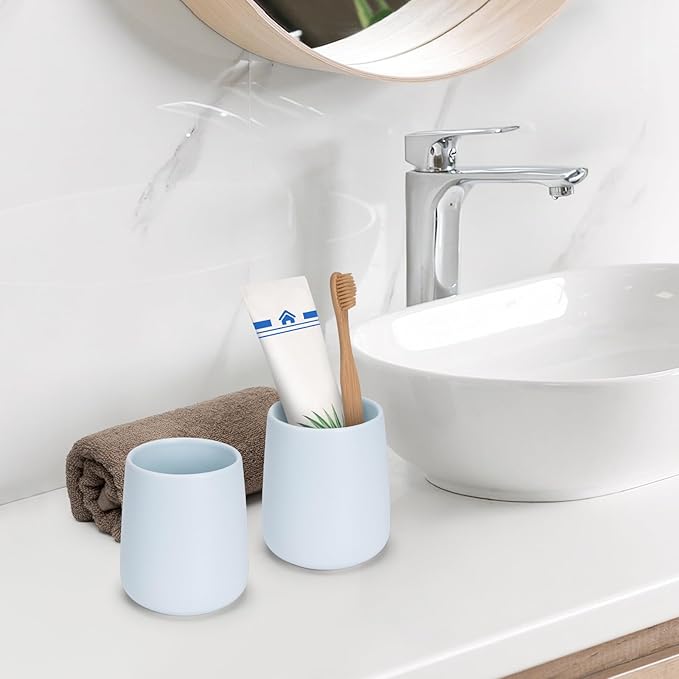 Bathroom Tumbler Cup Ceramic 13.5oz Reusable Toothbrush Cup 400ml,Toothbrush Holder Adequate for Your Bathroom (Blue)-Ruum Studio Home
