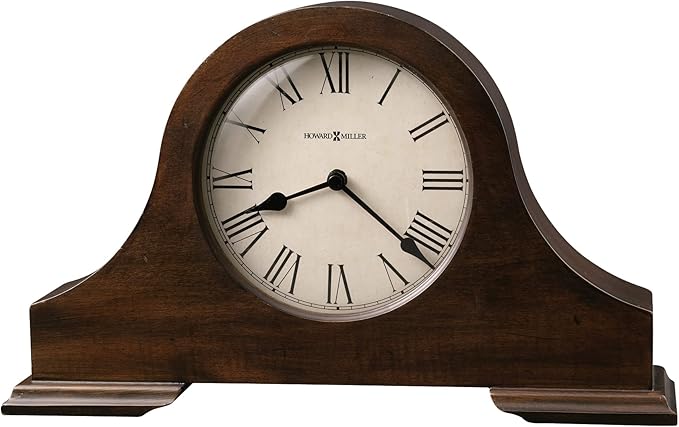Howard Miller Humphrey Mantel Clock, Roman Numerals Analog Dial with Quartz Movement Triangular Burl Overlays, Hampton Finish Aged Vintage Design for Home Decor, Bedroom & Living Room-Ruum Studio Home