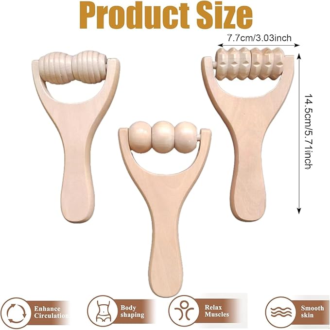 3Pcs Wooden Hand Massage Roller, Manual Wood Therapy Massage Tools Massager Roller for Relaxes Thigh, Leg, Hands Full Body Muscle Men Women Gift-Ruum Studio Home
